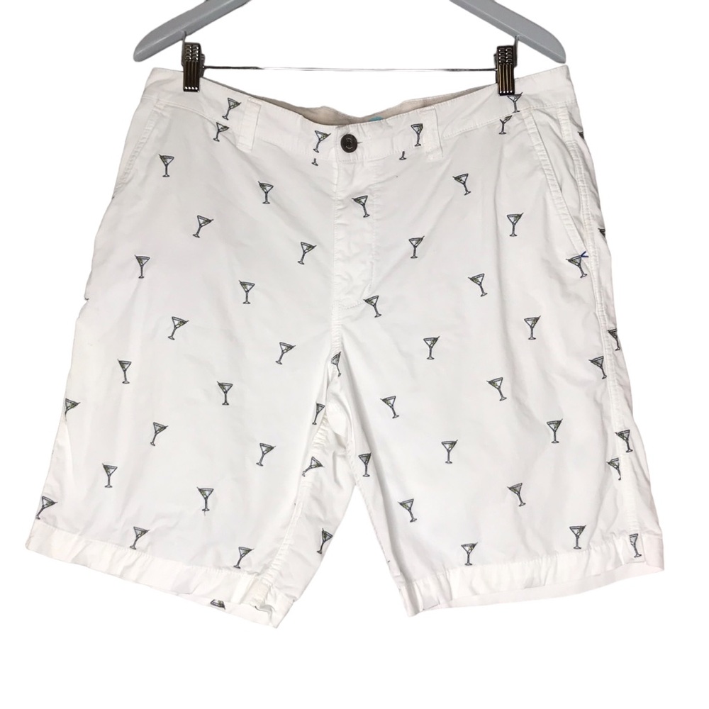 Tommy Bahama Men's Bermuda Shorts White Grey Martini Embroidered Cotton Blend